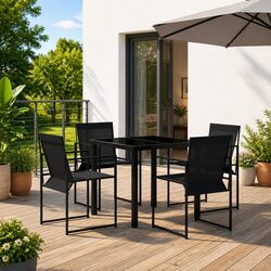 5-Piece Black Steel Outdoor Dining Set with Textilene Seating