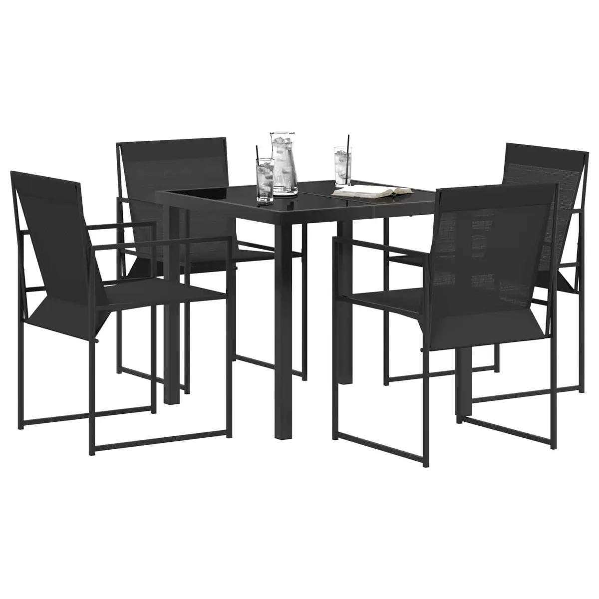 Outdoor Dining Set Powder-coated Steel 5 Pieces Black Textilene Garden Patio Furniture