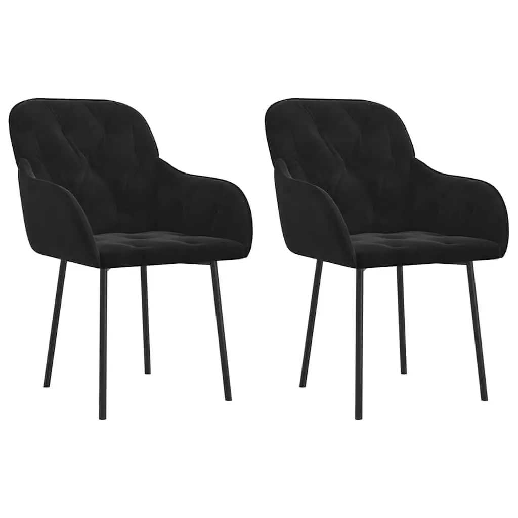Dining Chairs Velvet Black 2 Piece Padded Foam Armrest Backrest Metal Plywood Frame
