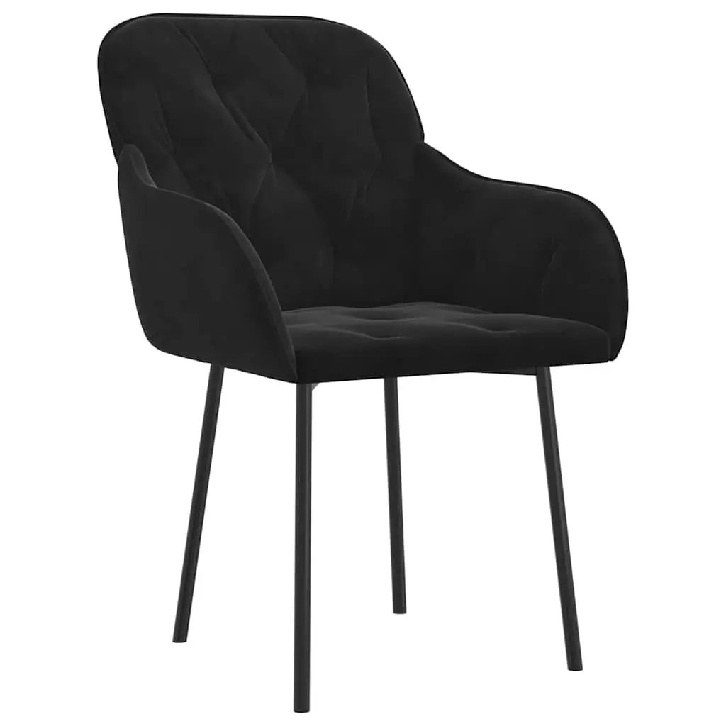 Dining Chairs Velvet Black 2 Piece Padded Foam Armrest Backrest Metal Plywood Frame
