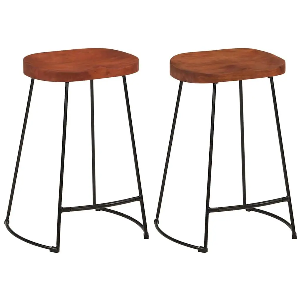Bar Stools 2 pcs Solid Wood Mango Brown Retro Kitchen Counter Seating Furniture