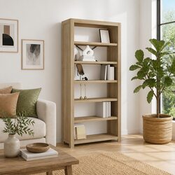 6-Tier Solid Wood Bookcase in Brown - 80x30x170cm