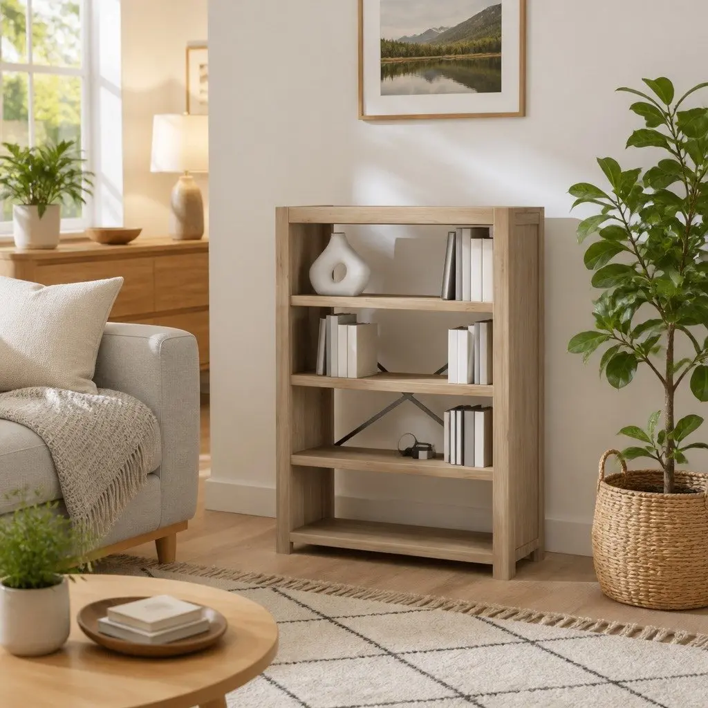 Wooden Bookcase Solid Acacia 80x30x110 cm 4 Tier Rustic Brown Display Shelf