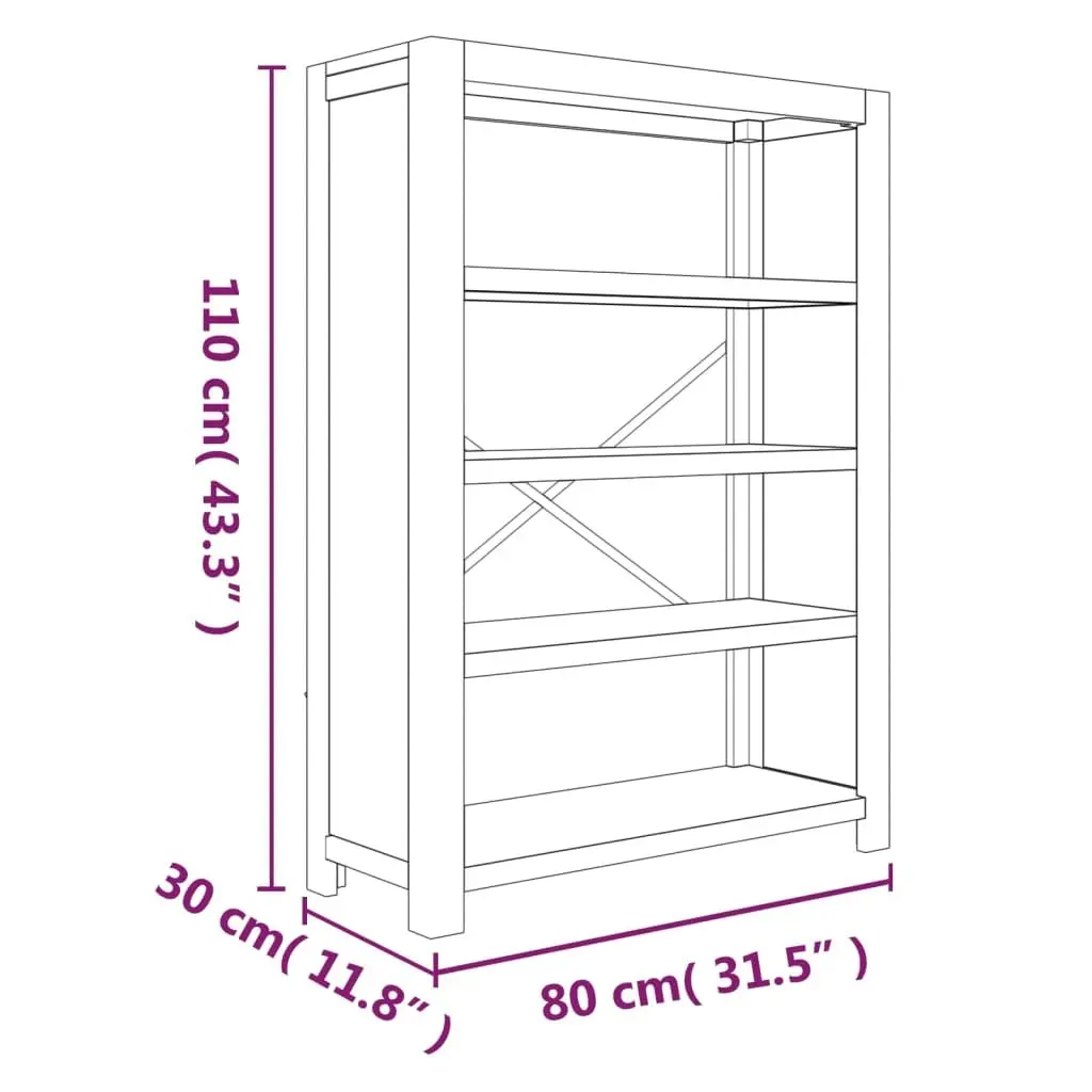 Wooden Bookcase Solid Acacia 80x30x110 cm 4 Tier Rustic Brown Display Shelf