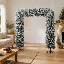 240cm White Flocked Christmas Tree Arch with Steel Stand