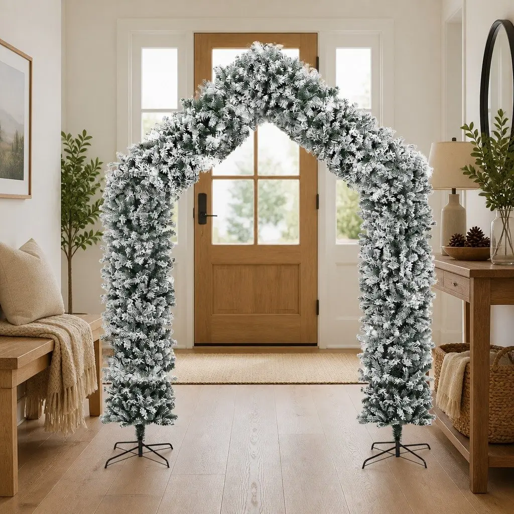 270cm Flocked Snow White Christmas Tree Arch with Stand