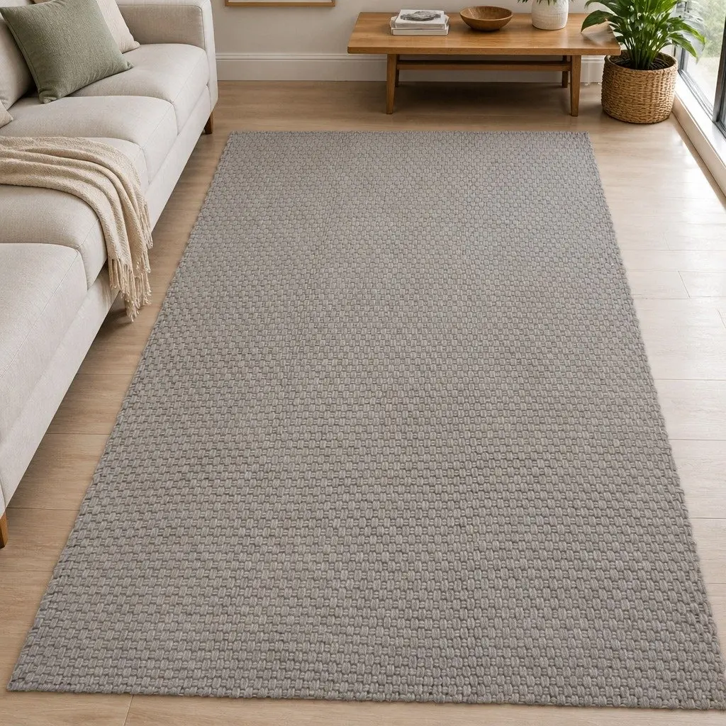 Grey Cotton Rectangular Rug 80x160 cm with Rope Weave