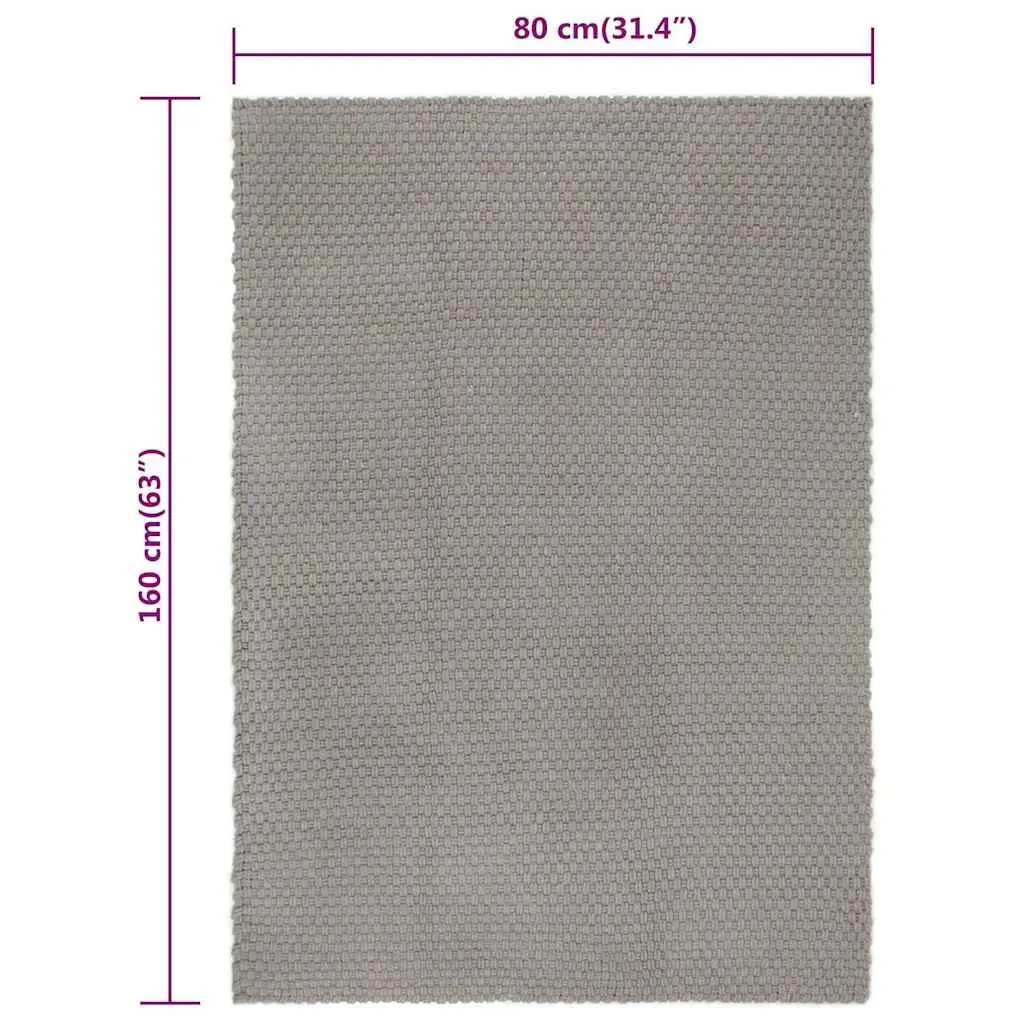 Grey Cotton Rectangular Rug 80x160 cm with Rope Weave