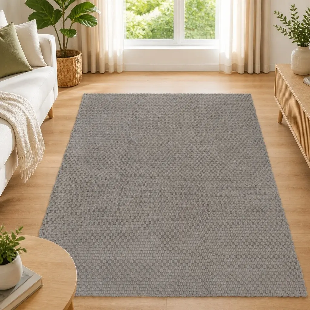 Grey Cotton Rectangular Rug 120x180 cm