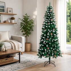 Artificial Christmas Tree 210cm Green PVC Hinged Branches Bushy Xmas Decoration