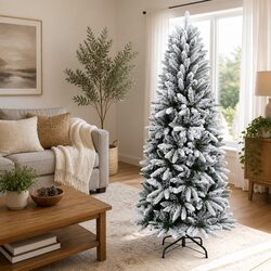 Artificial Christmas Tree 180 cm Flocked Snow White Hinged PVC PE Xmas