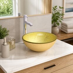 Elegant Gold Tempered Glass Vessel Sink 30x12cm