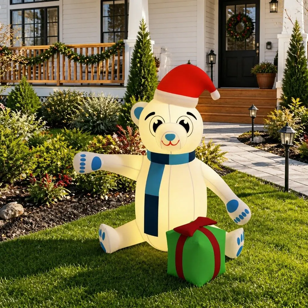 Inflatable Teddy Bear Decoration Oxford Fabric 180cm Holiday LED Outdoor