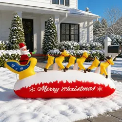 145cm Inflatable Santa and Reindeer with LED Lights