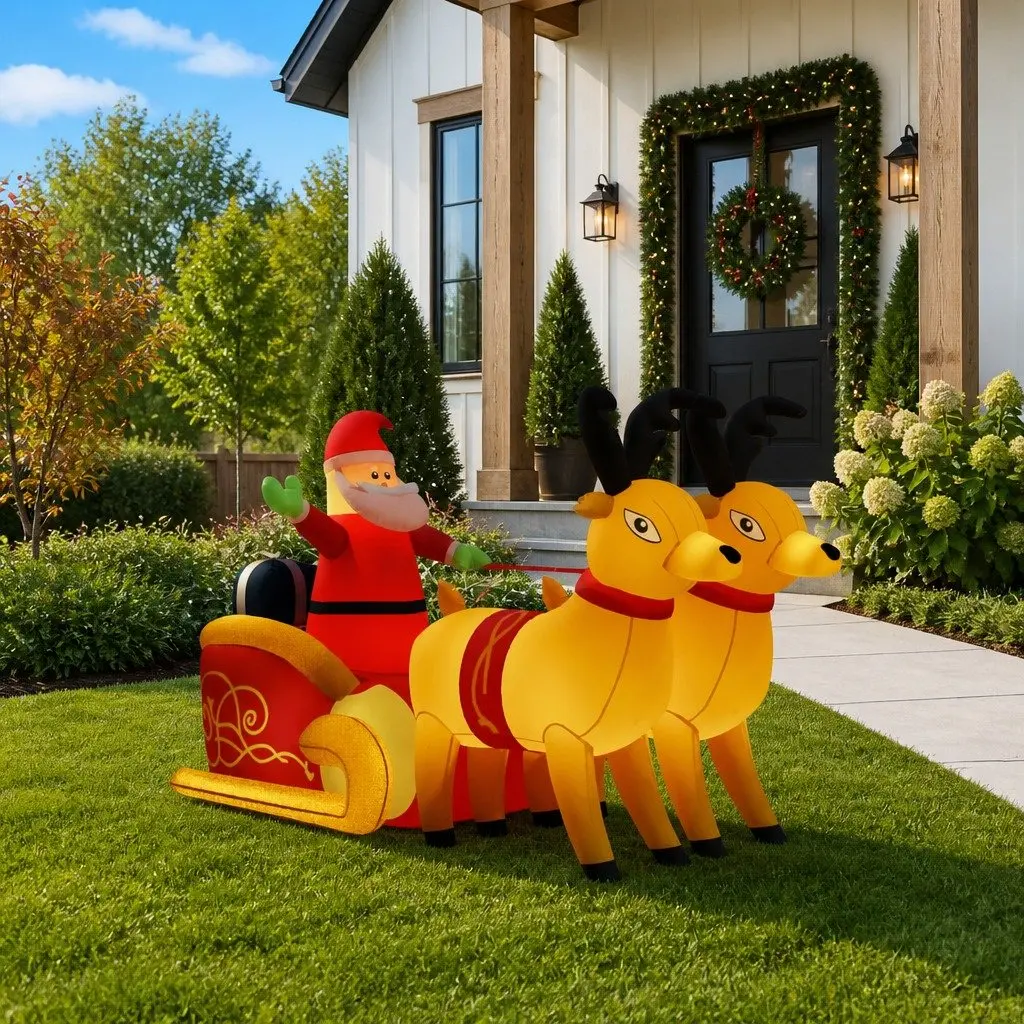 Inflatable Yard Decoration Oxford Fabric 130 cm Christmas Santa and Reindeer with LED Lights