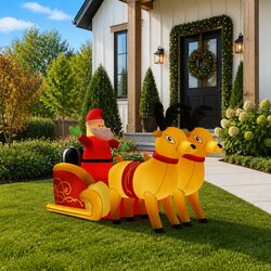 Festive Inflatable Santa and Reindeer Outdoor Display