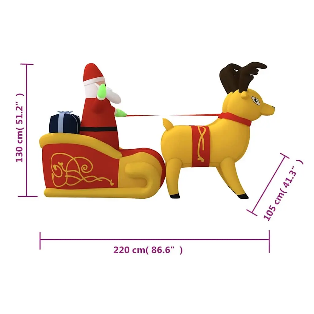 Inflatable Yard Decoration Oxford Fabric 130 cm Christmas Santa and Reindeer with LED Lights