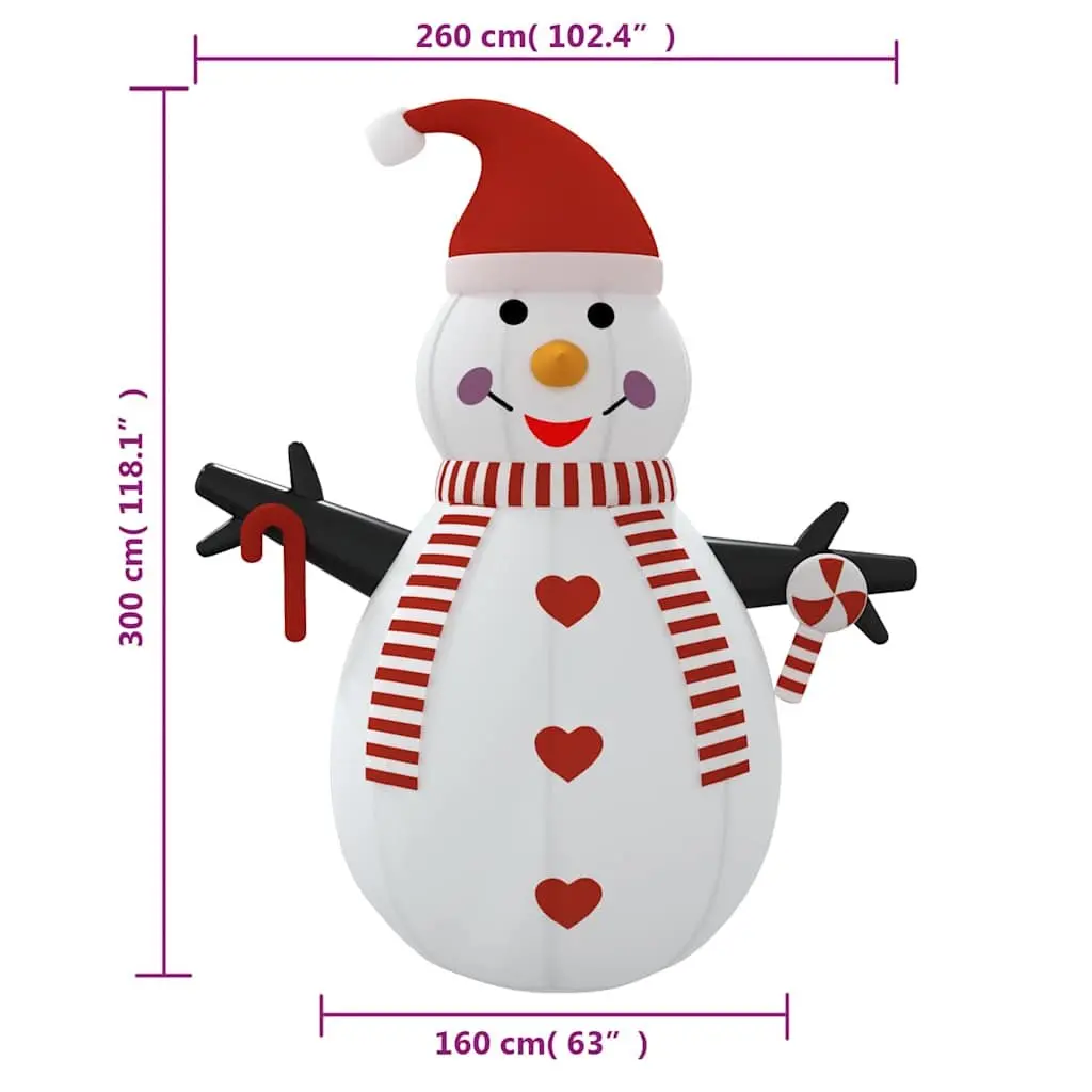 300 cm Inflatable Snowman with LED Lights for Christmas