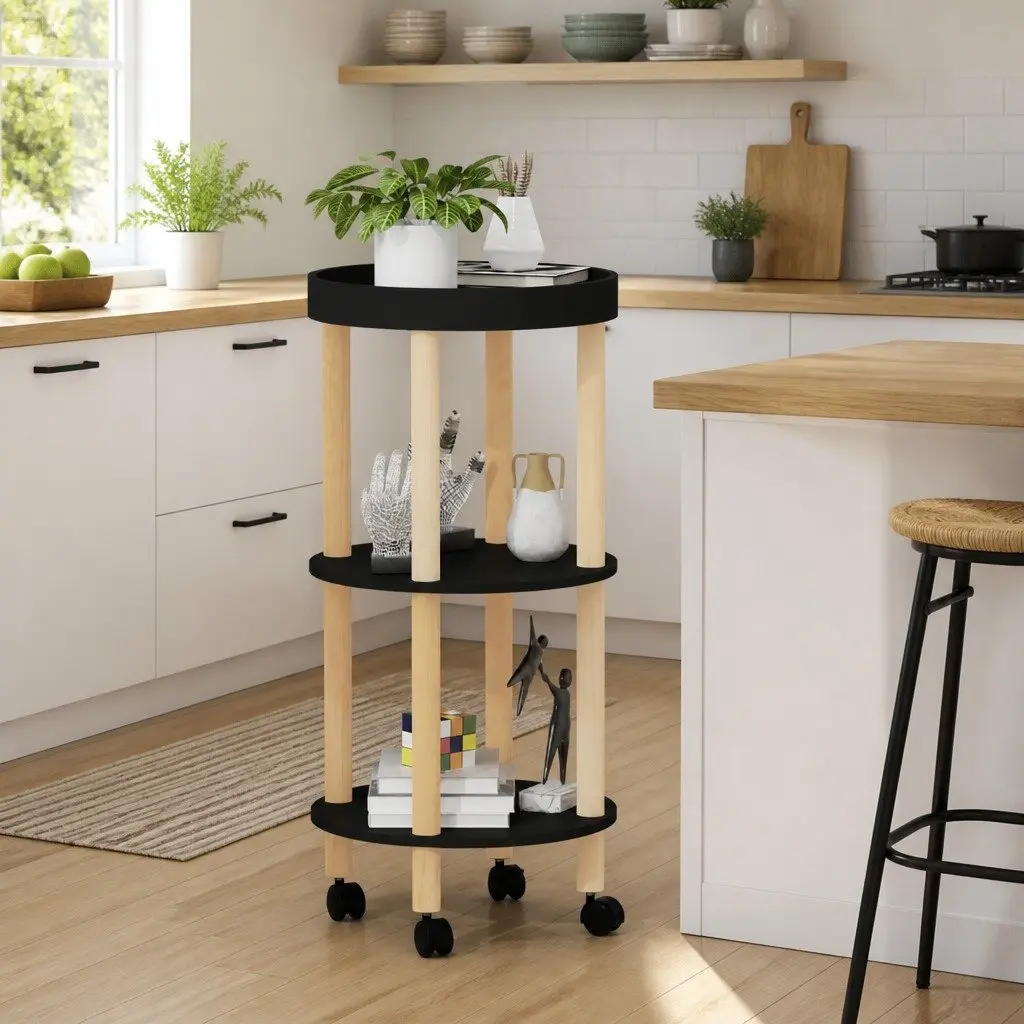 3-Tier Kitchen Trolley with Lockable Wheels