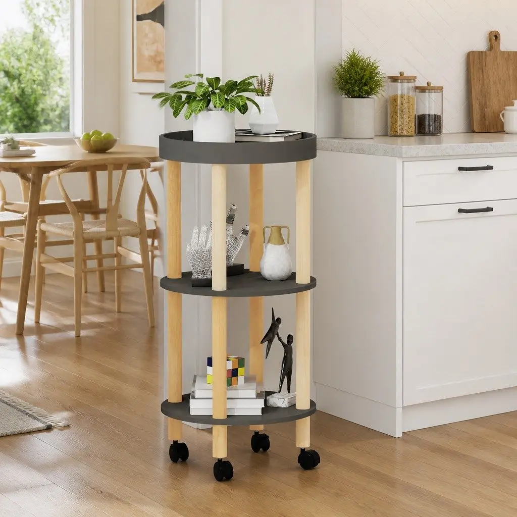 3-Tier Kitchen Trolley in Grey Engineered Wood