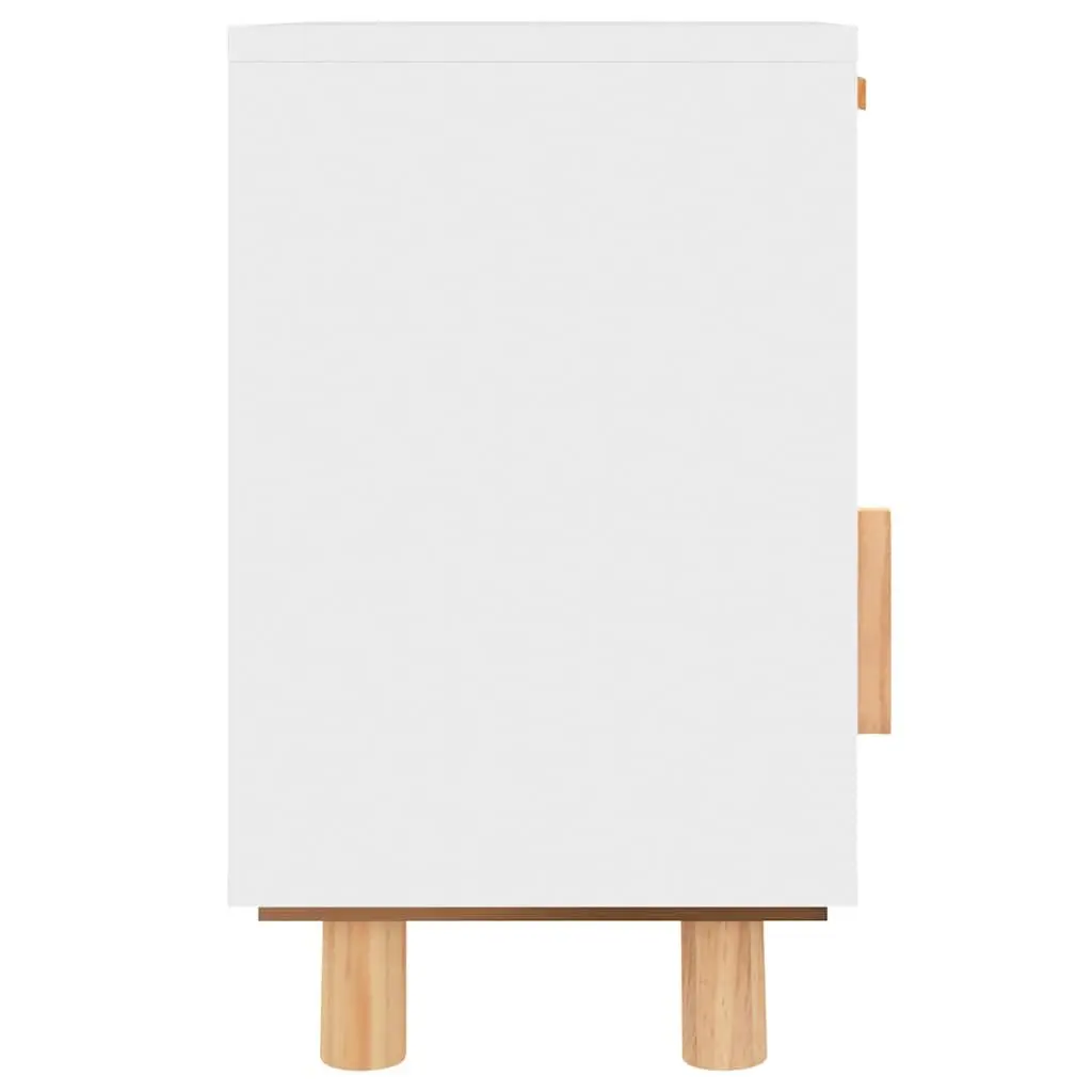 White Engineered Wood Bedside Cabinet with Rattan Weaving