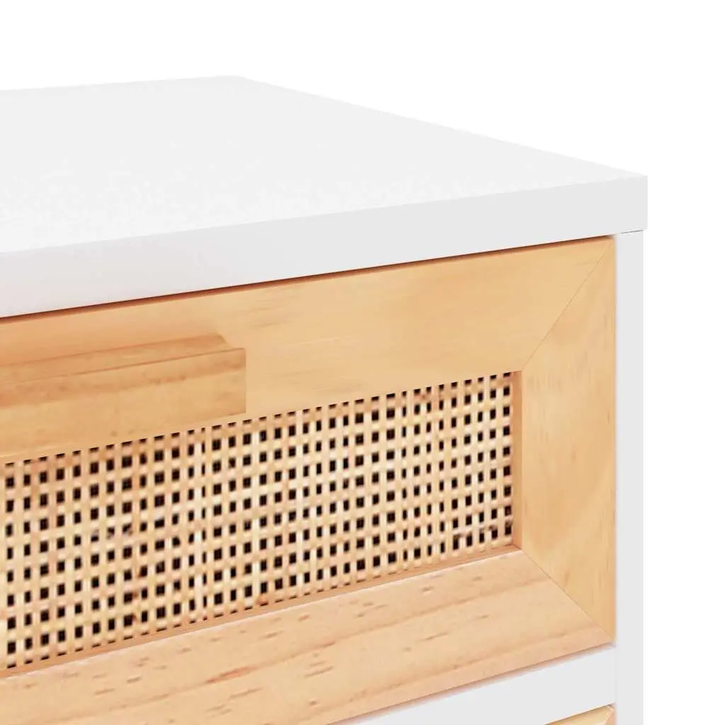 White Bedside Cabinet Set with Rattan Drawer