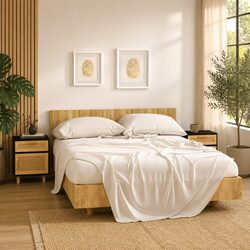 Bedside Cabinet 2 Pcs Black Solid Pine Wood Rattan Nightstand Storage Drawer