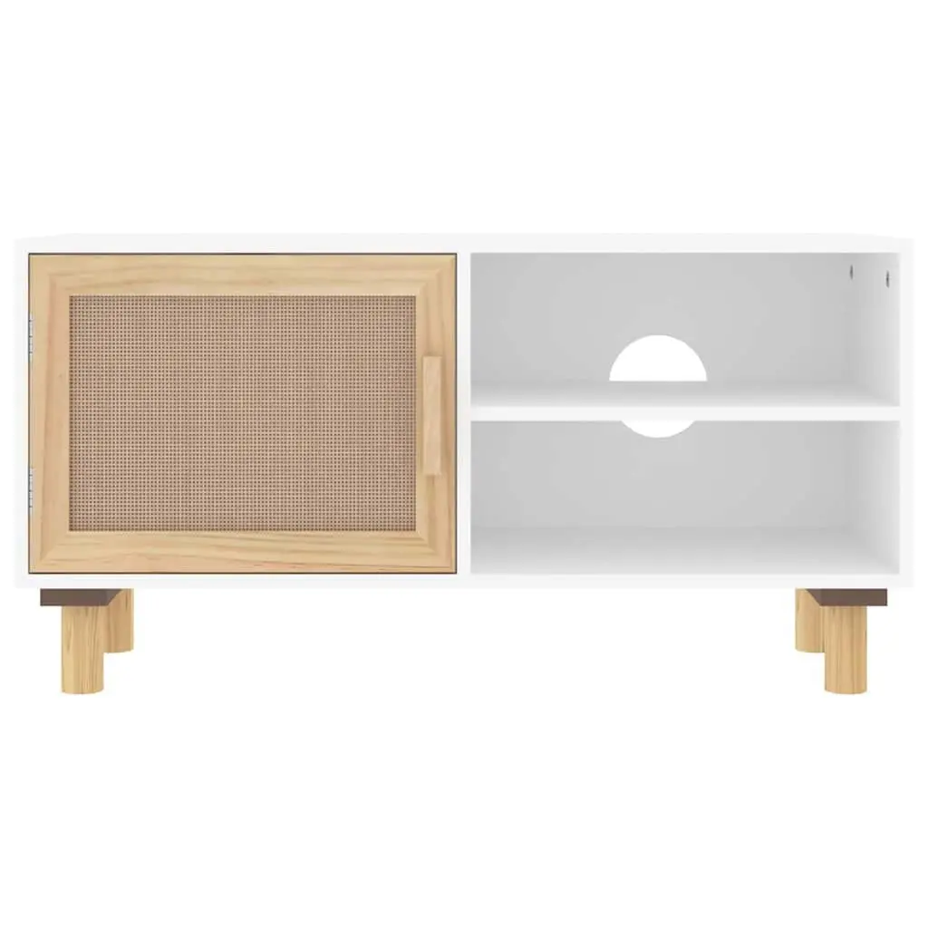 TV Cabinet White Storage Unit 3 Compartment Rattan Door Media Stand Furniture