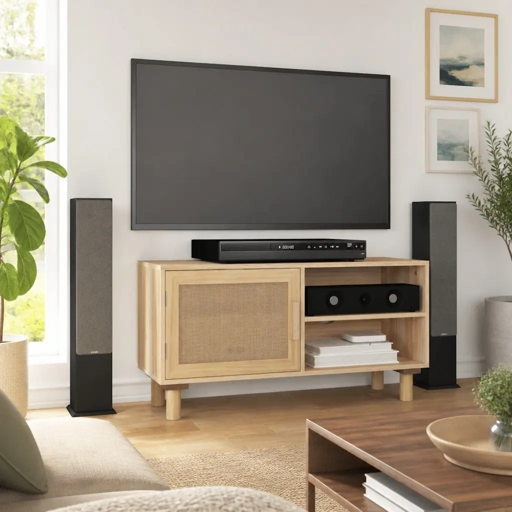 Brown TV Cabinet with 3 Storage Compartments