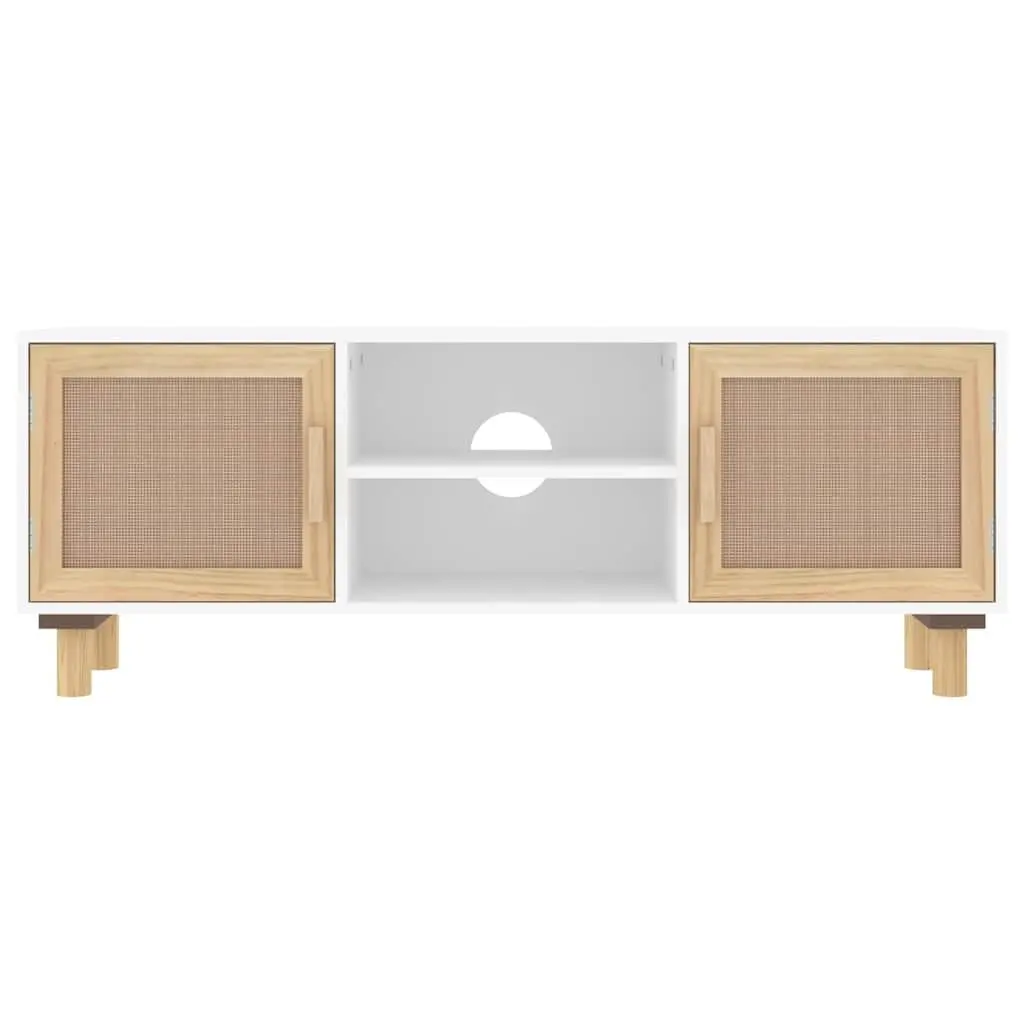 White TV Cabinet 105x30x40 cm with Rattan Doors