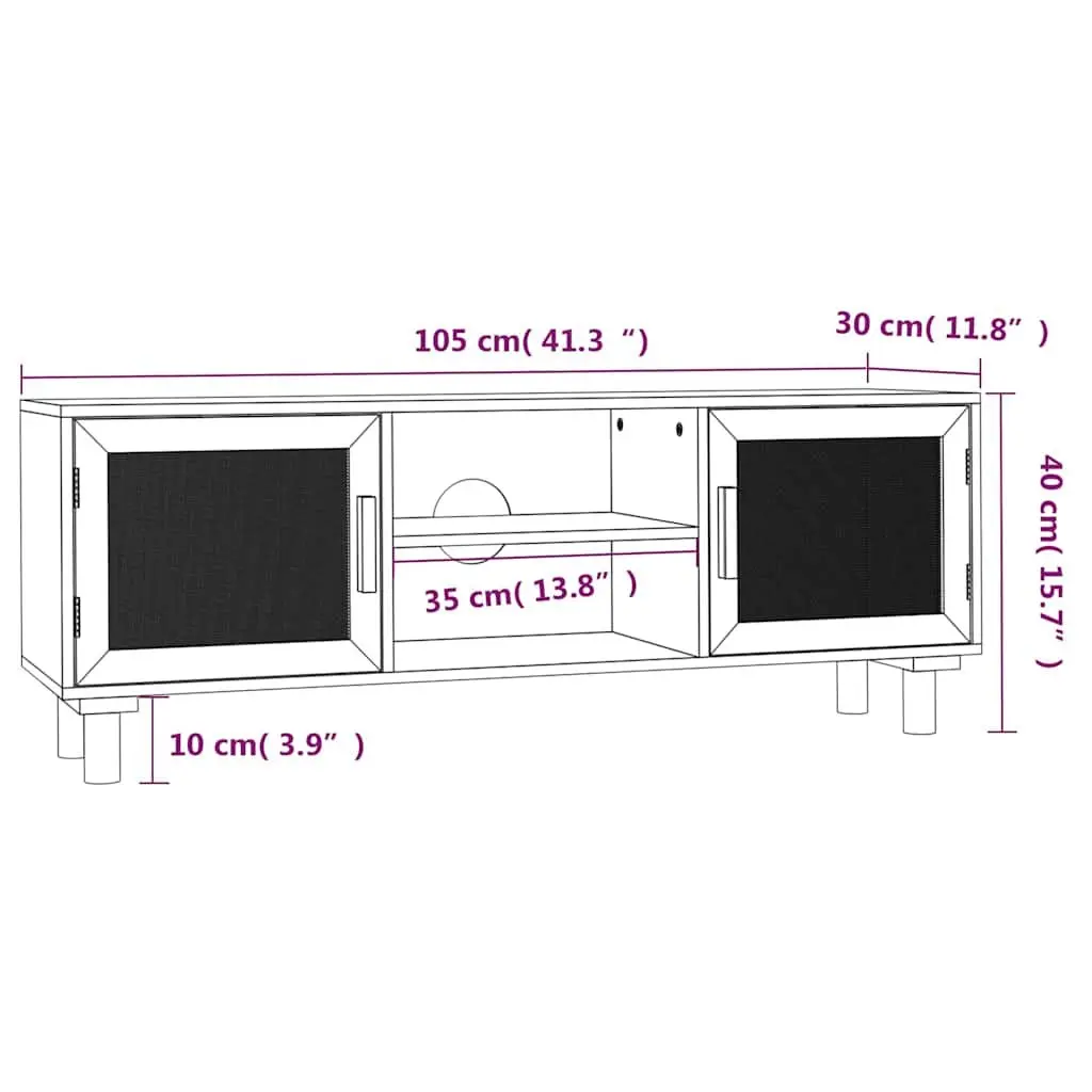 White TV Cabinet 105x30x40 cm with Rattan Doors