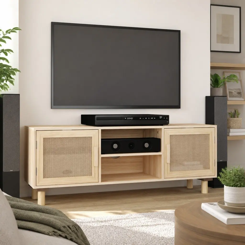 Brown TV Cabinet with Ample Storage Compartment