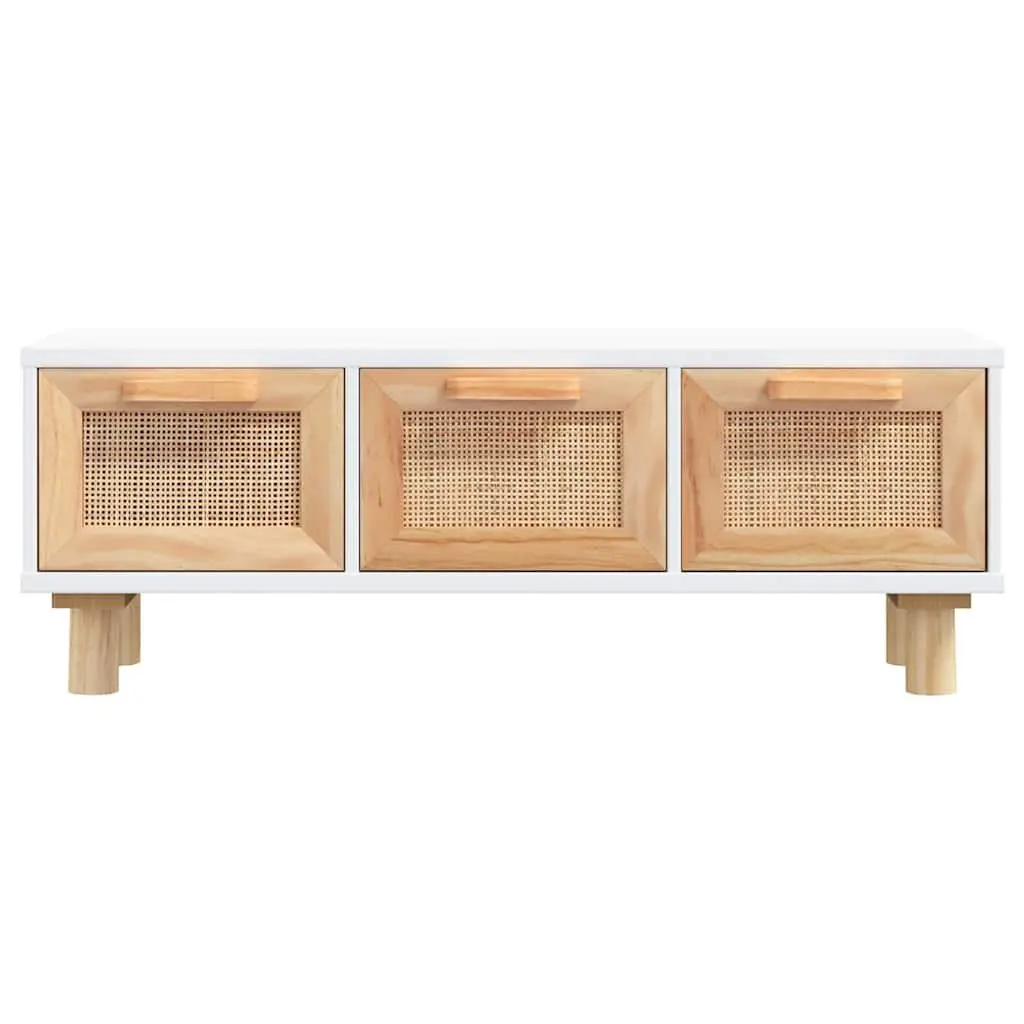 Coffee Table White 80x40x30cm 3 Drawers Rattan Weaving Storage Side Table