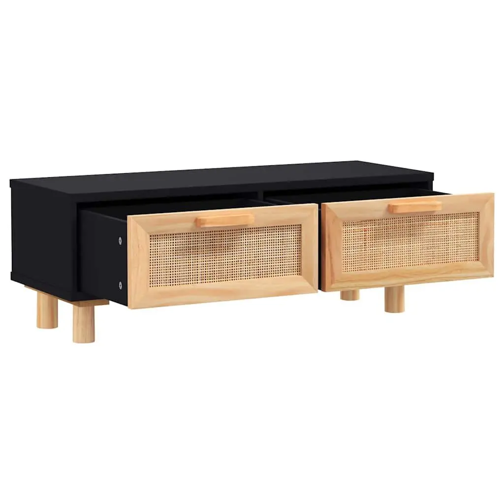 Black Coffee Table with Rattan Storage Drawers
