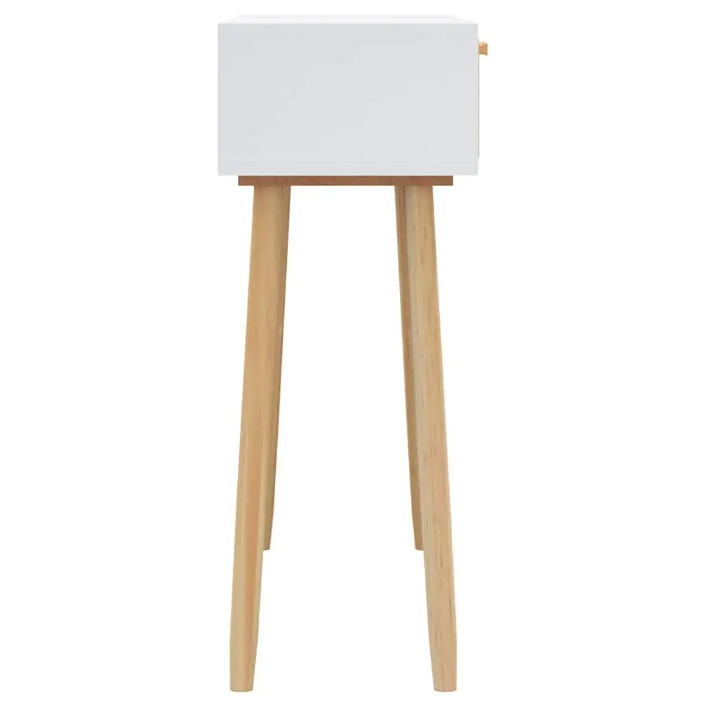 White Console Table with Rattan and Pinewood