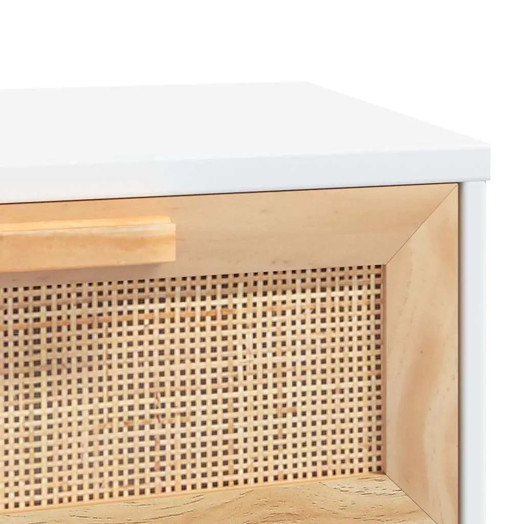 White Console Table with Rattan and Pinewood