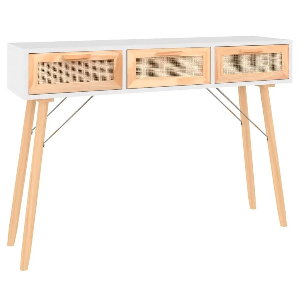 White Console Table with Rattan Drawers