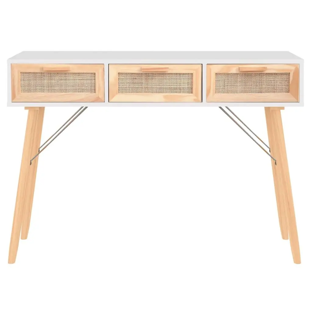 White Console Table with Rattan Drawers