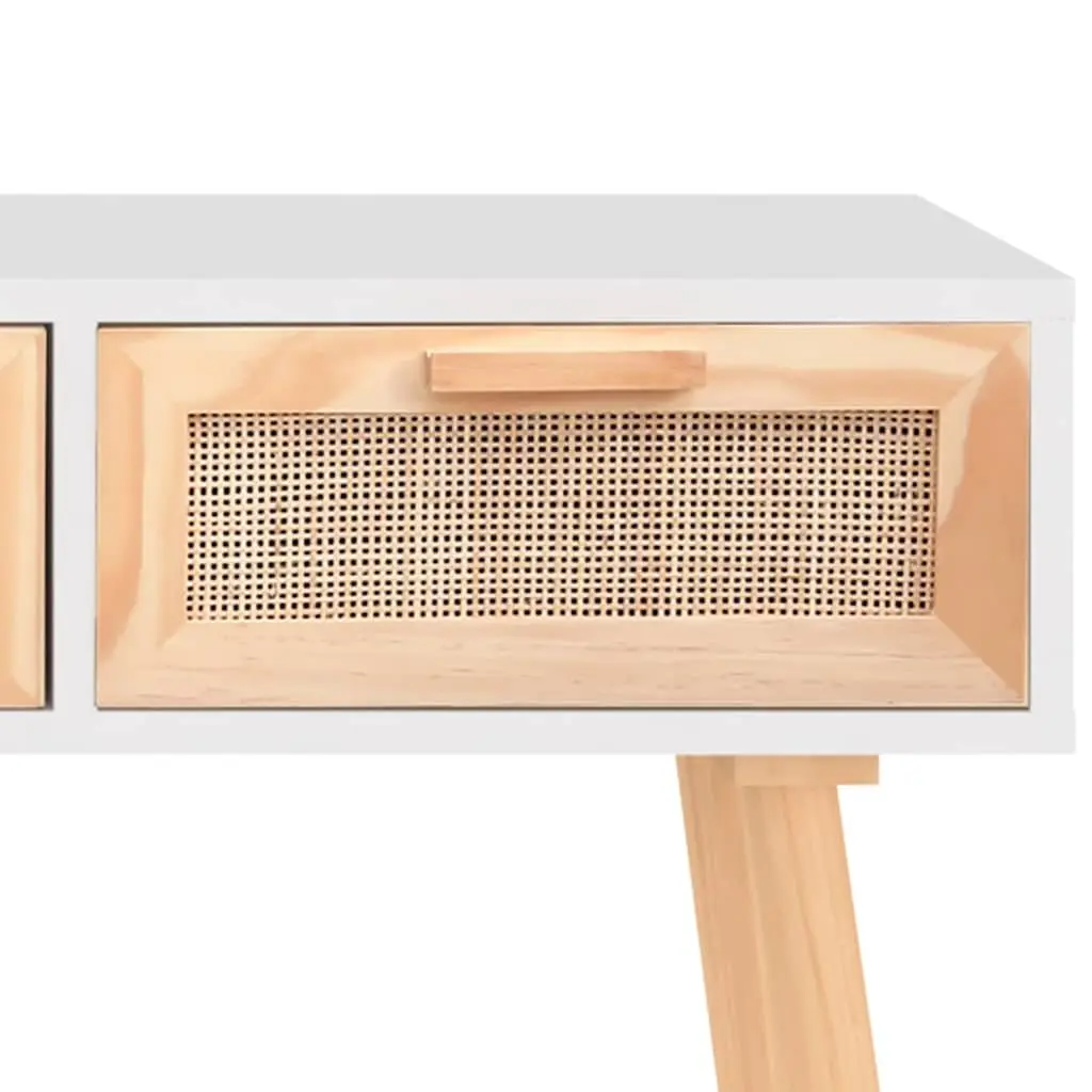 White Console Table with Rattan Drawers