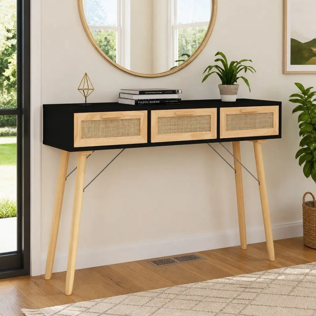 Black Console Table 105x30x75 cm with Storage