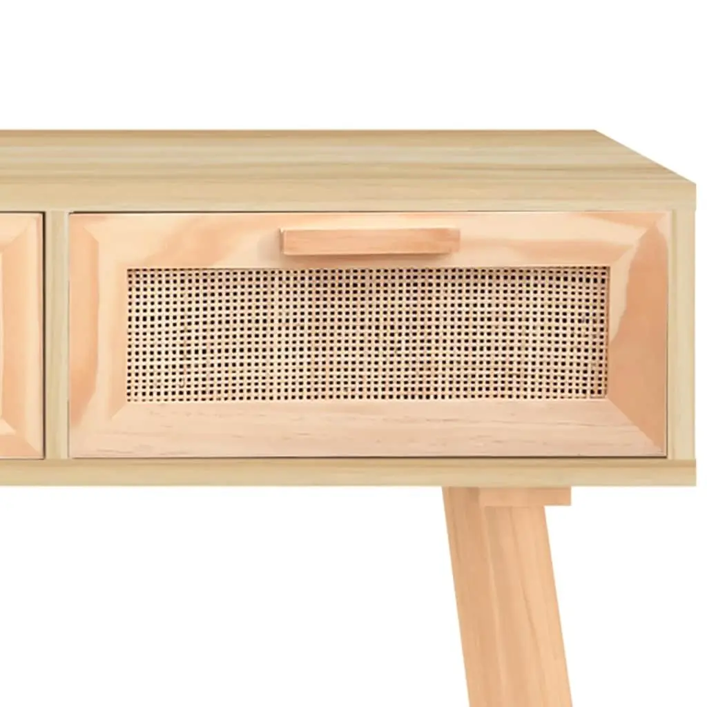 Console Table Brown End Table with Storage Drawers Rattan Weaving Design