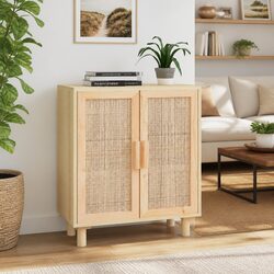 Brown Sideboard with Rattan Door Design 60x30x70 cm