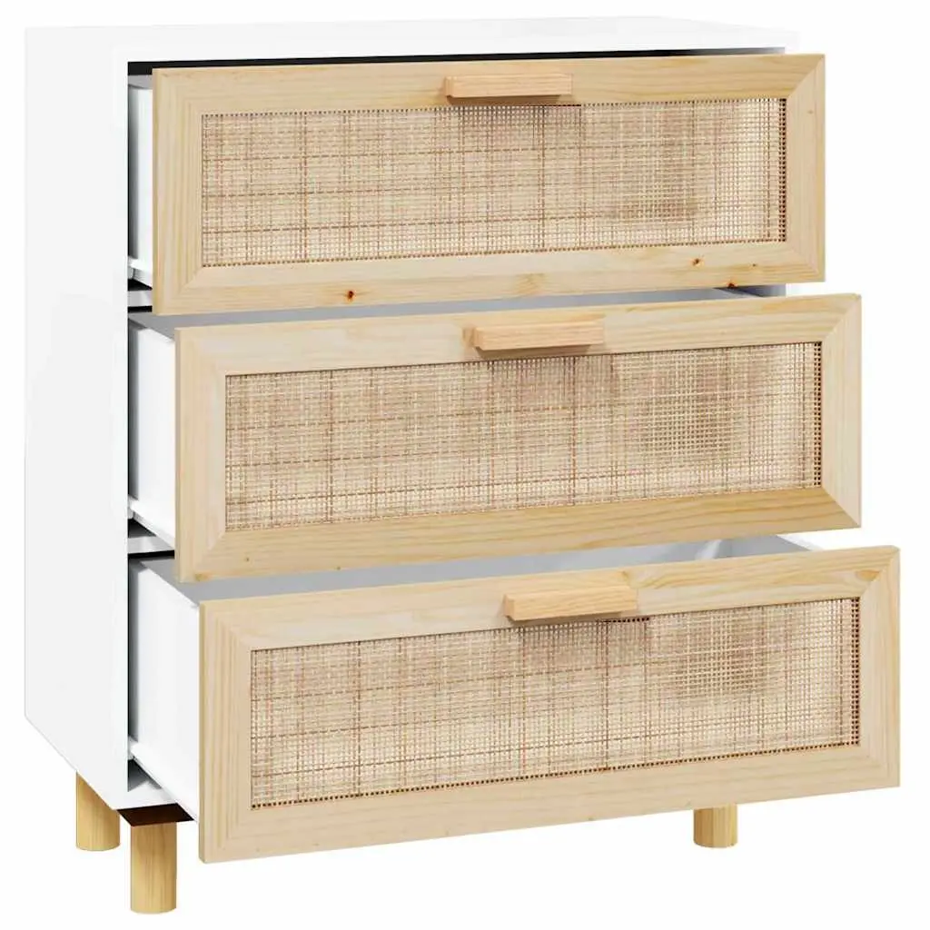 Sideboard Engineered Wood 60x30x70 cm White with Rattan Weaving