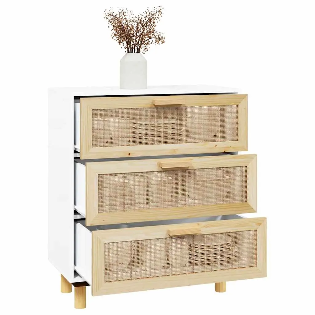 Sideboard Engineered Wood 60x30x70 cm White with Rattan Weaving