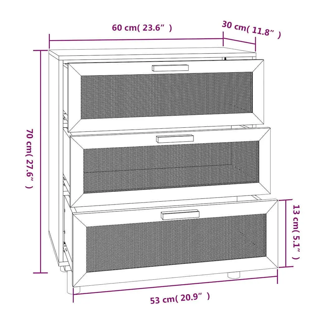 Black Sideboard Storage Cabinet with Rattan Drawers
