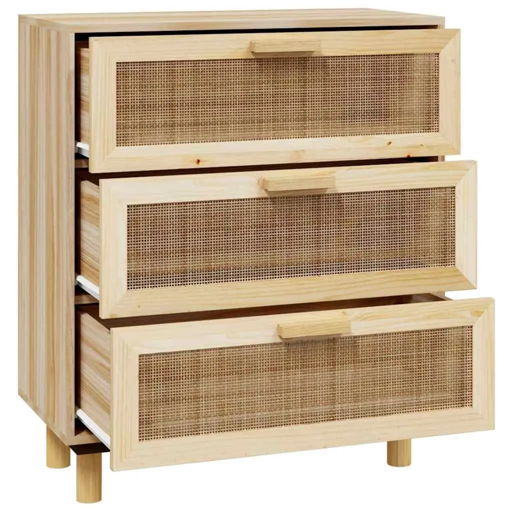 Sideboard Cabinet Engineered Wood Brown 60x30x70cm Rattan Weaving 3 Drawers