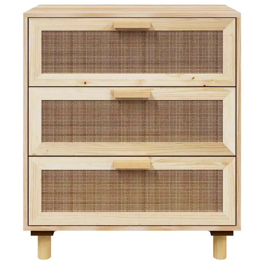 Sideboard Cabinet Engineered Wood Brown 60x30x70cm Rattan Weaving 3 Drawers