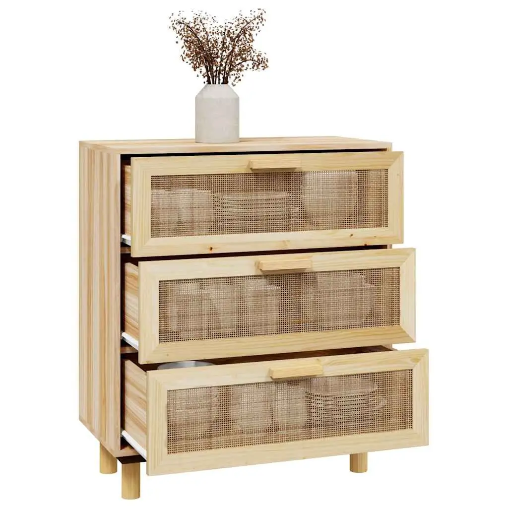 Sideboard Cabinet Engineered Wood Brown 60x30x70cm Rattan Weaving 3 Drawers