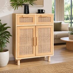 Brown Sideboard Cabinet with Rattan Design 60x30x75cm