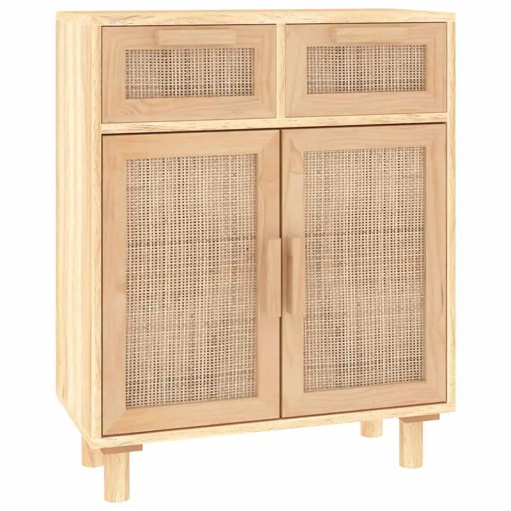 Sideboard Cabinet Engineered Wood Solid Pine Rattan Brown 60x30x75cm